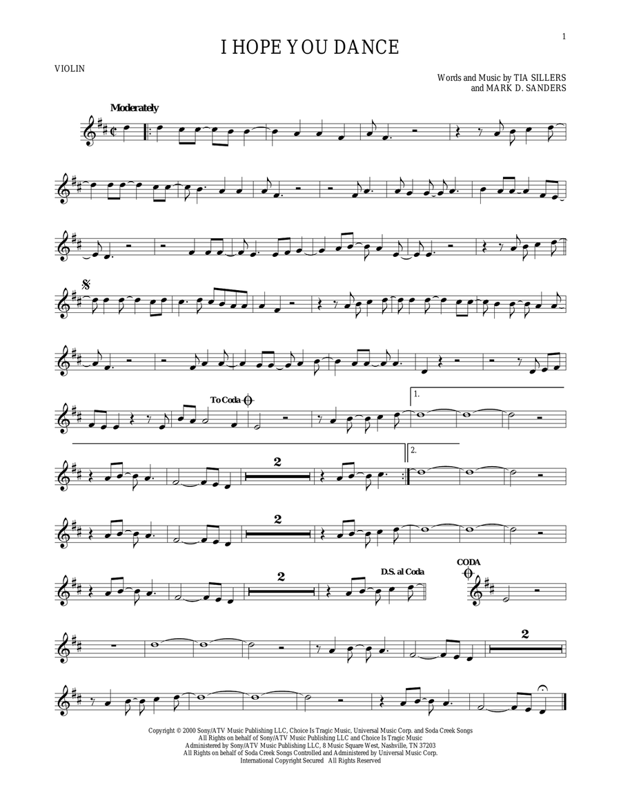 I Hope You Dance I Hope You Dance Violin Solo scores gallery preview page 1
