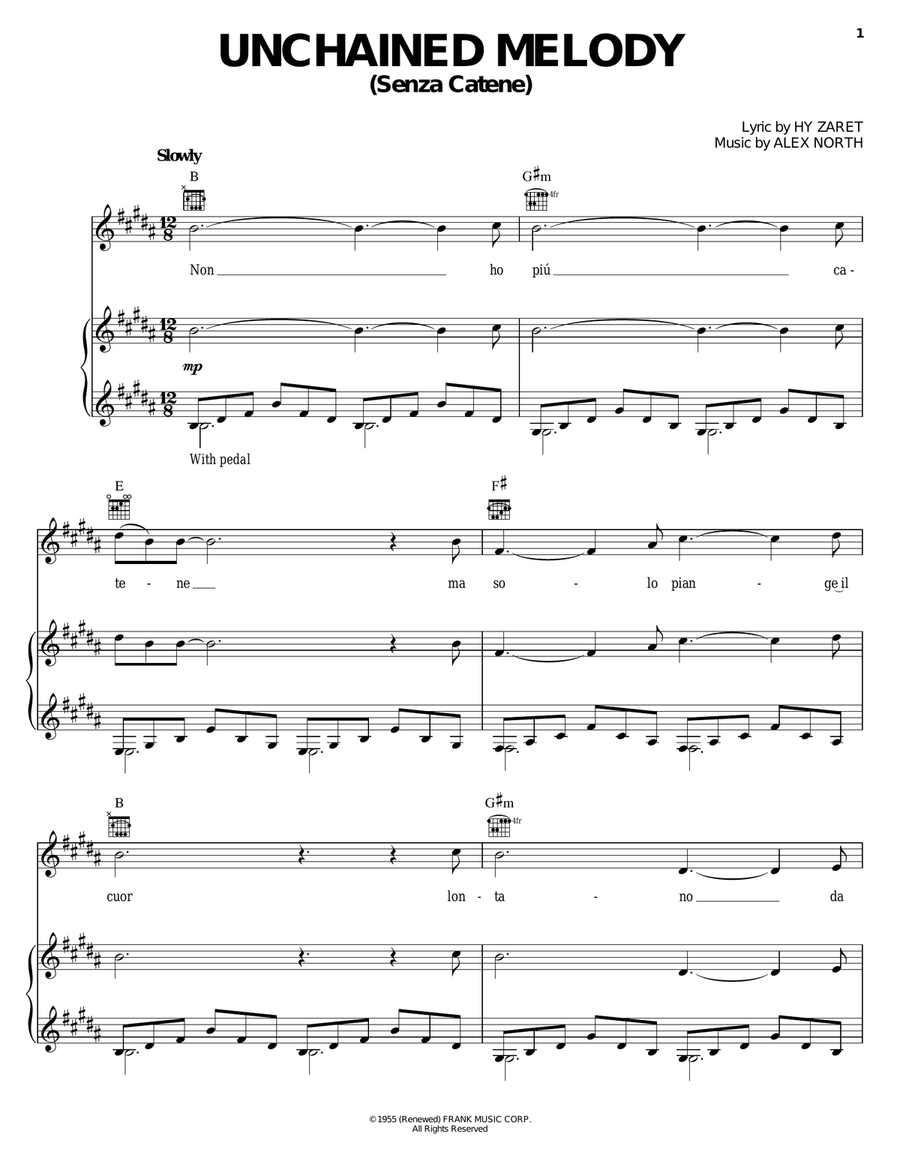 Unchained Melody (Senza Catene) Piano, Vocal, Guitar scores gallery preview page 1
