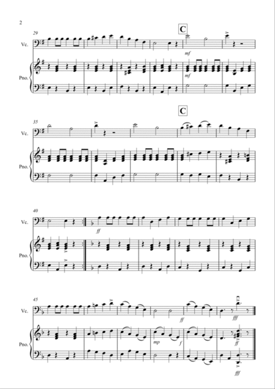 Drunken Sailor for Cello and PIano Piano Accompaniment scores gallery preview page 2