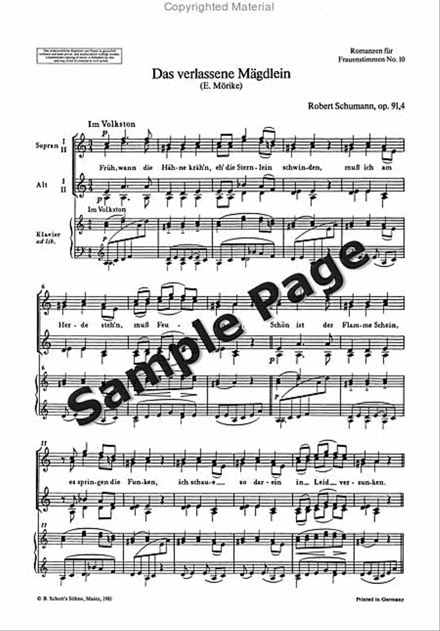 Schumann `das Verlassene Magdelein' SSAA scores gallery preview page 3