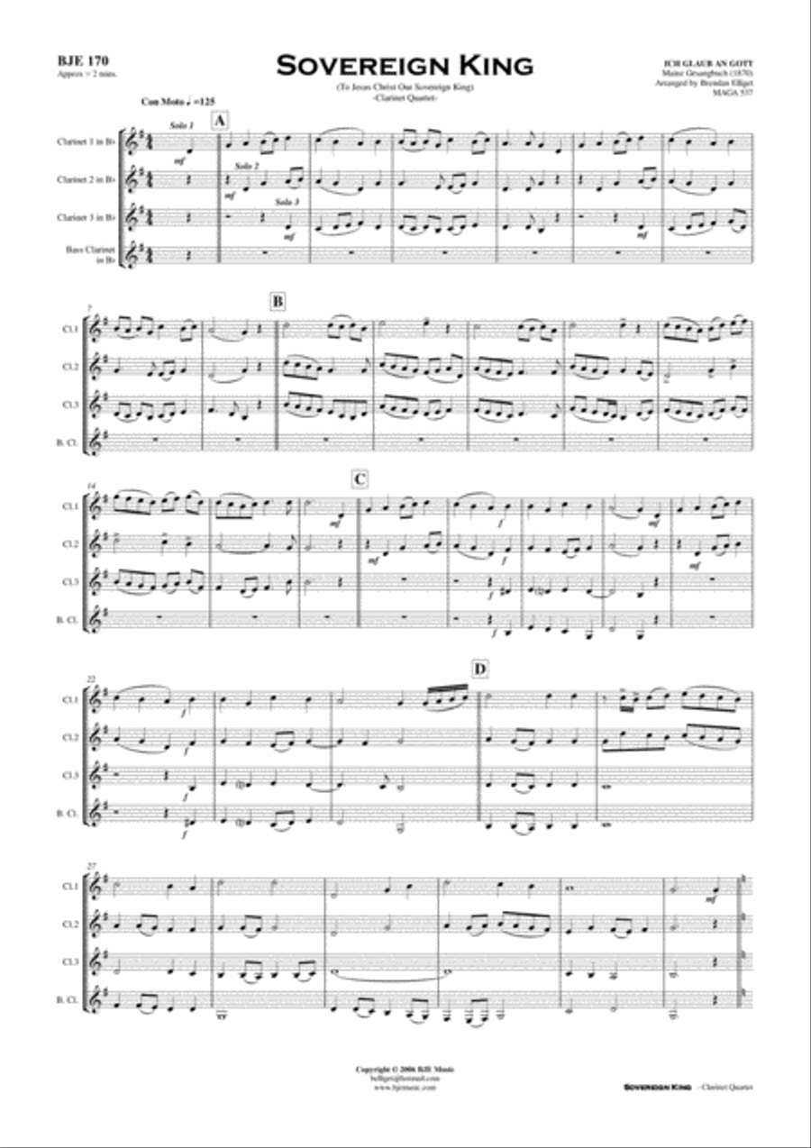 Sovereign King - Clarinet Quartet Score and Parts PDF Clarinet Quartet scores gallery preview page 2