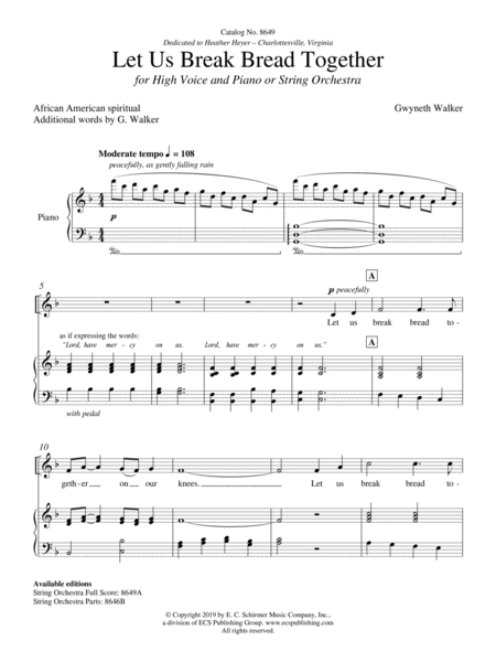Let Us Break Bread Together (Downloadable Piano/Vocal Score)