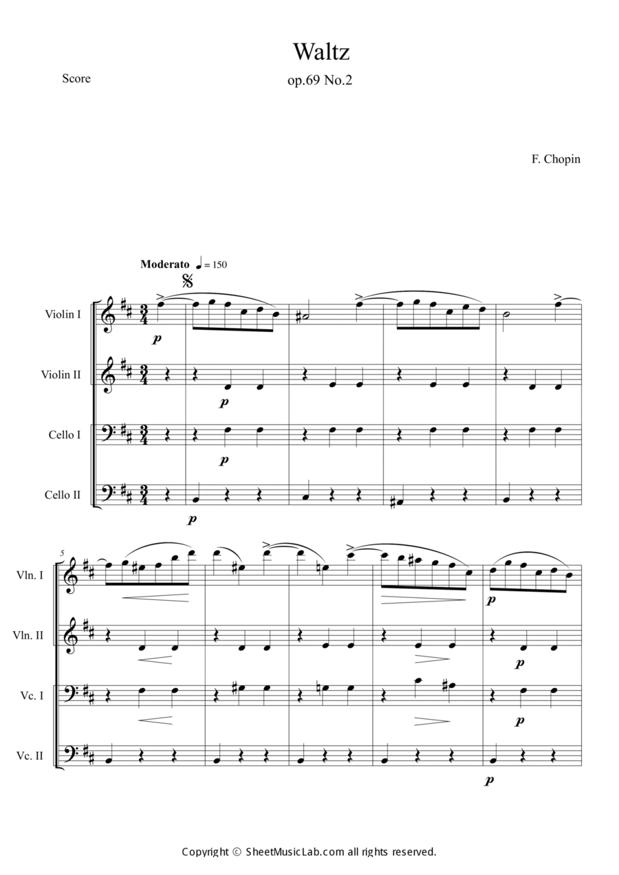 Waltz No.10 in B Minor Op.69, No.2 String Quartet scores gallery preview page 1