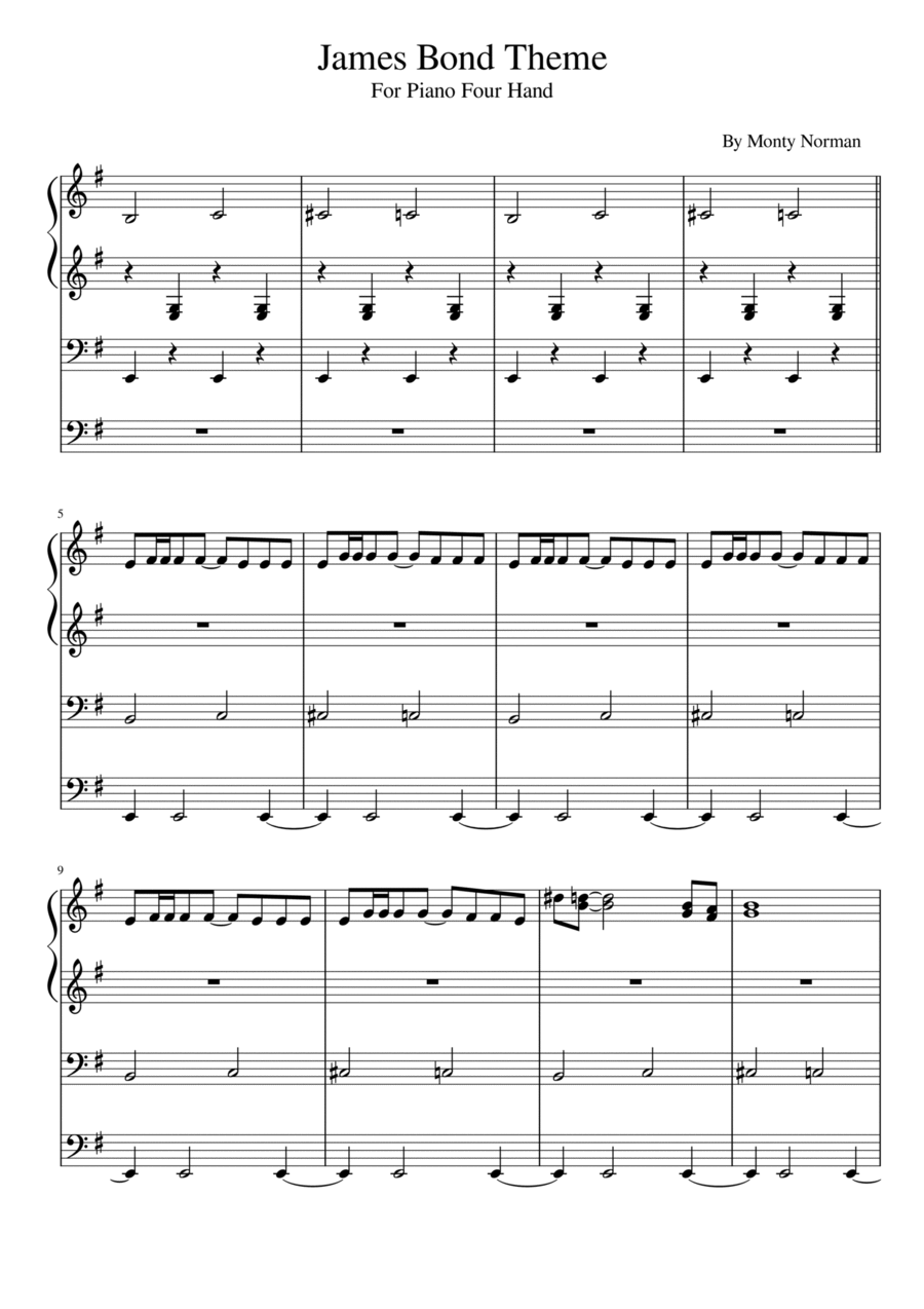 James Bond Theme James Bond Theme 1 Piano, 4-Hands scores gallery preview page 1