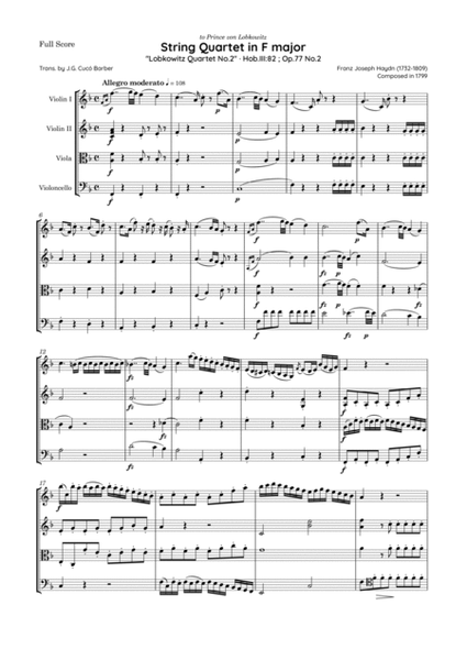 Haydn - String Quartet in F major, Hob.III:82 ; Op.77 No.2 "Lobkowitz Quartet No.2"