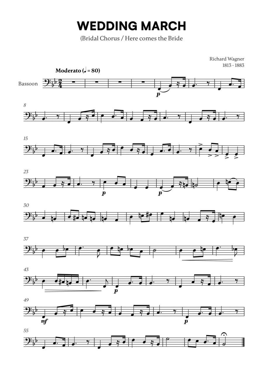 Richard Wagner - Wedding March (Here comes the Bride) (for Bassoon Solo) Bassoon Solo scores gallery preview page 1