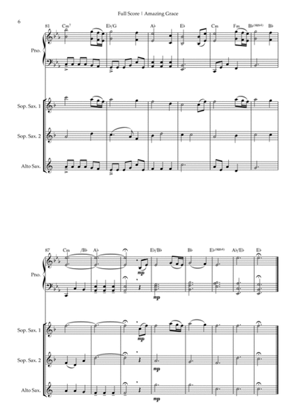 Amazing Grace for Saxophone Trio and Piano Accompaniment with Chords image number null