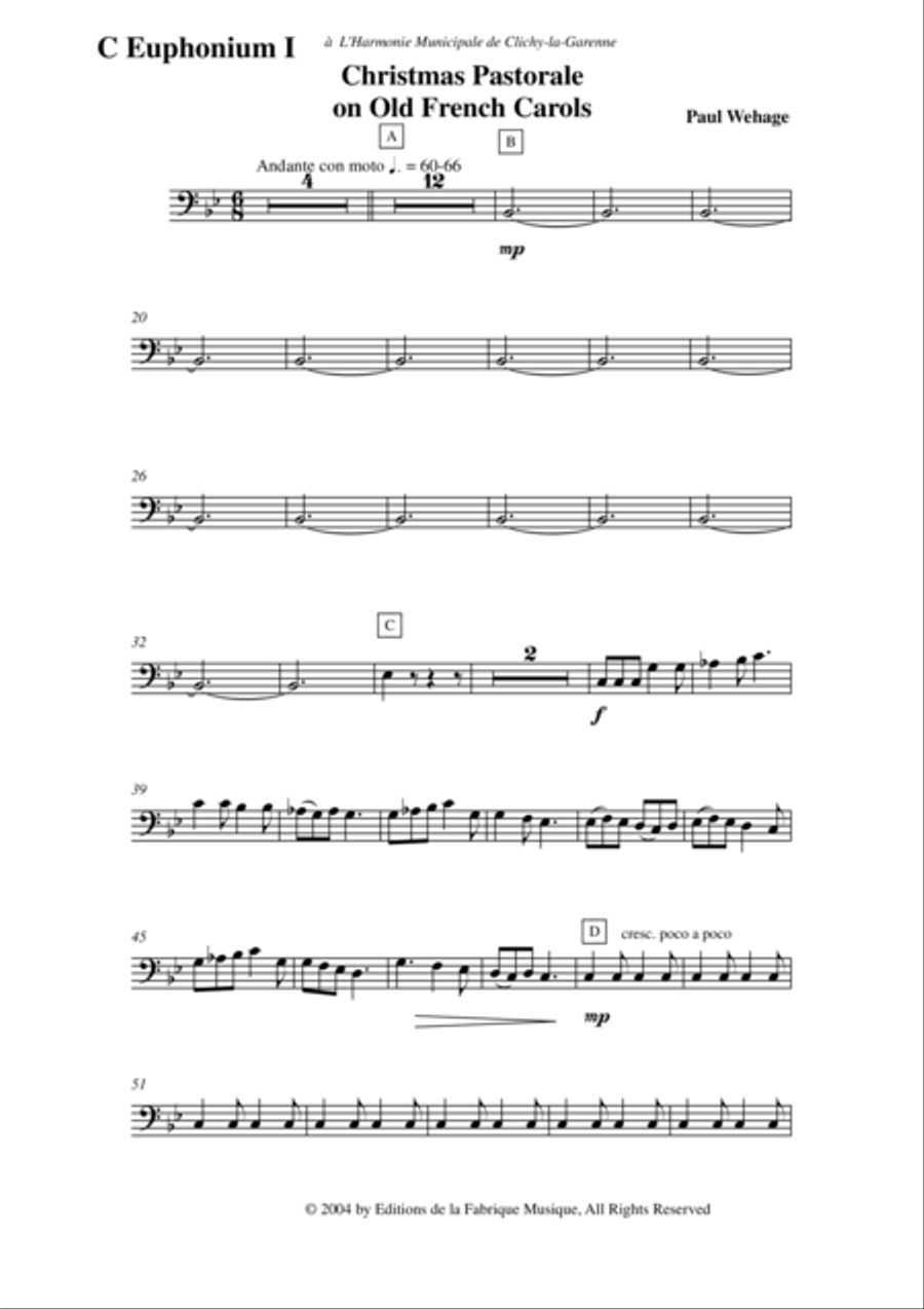 Paul Wehage: Christmas Pastorale on Old French Carols for concert band, 1st euphonium (baritone) in Concert Band scores gallery preview page 2