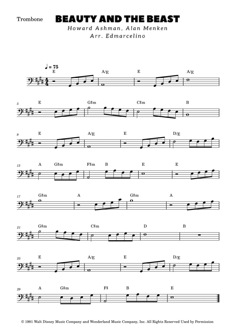 Beauty And The Beast Trombone Solo scores gallery preview page 1