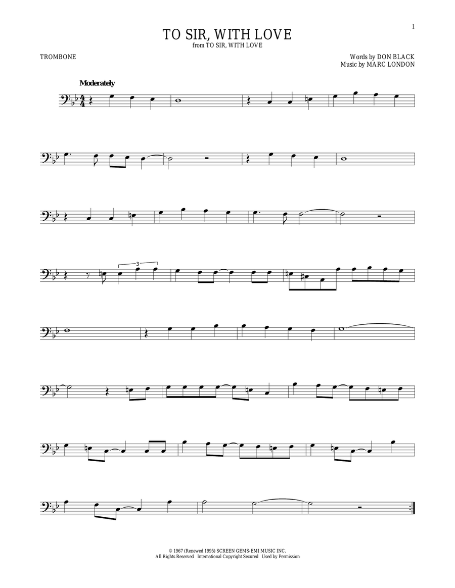 To Sir, With Love To Sir, With Love Trombone Solo scores gallery preview page 1