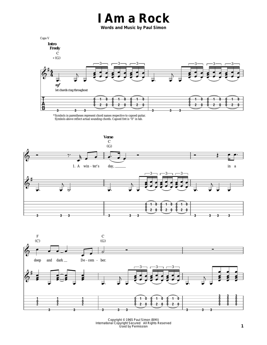 I Am A Rock Acoustic Guitar scores gallery preview page 1