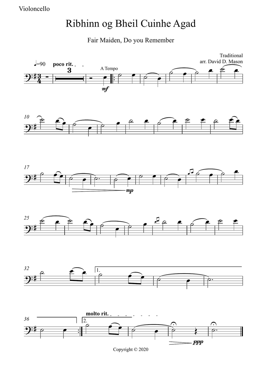 Ribhinn og Bheil Cuinhe Agad (Fair Maiden remember) Piano scores gallery preview page 1