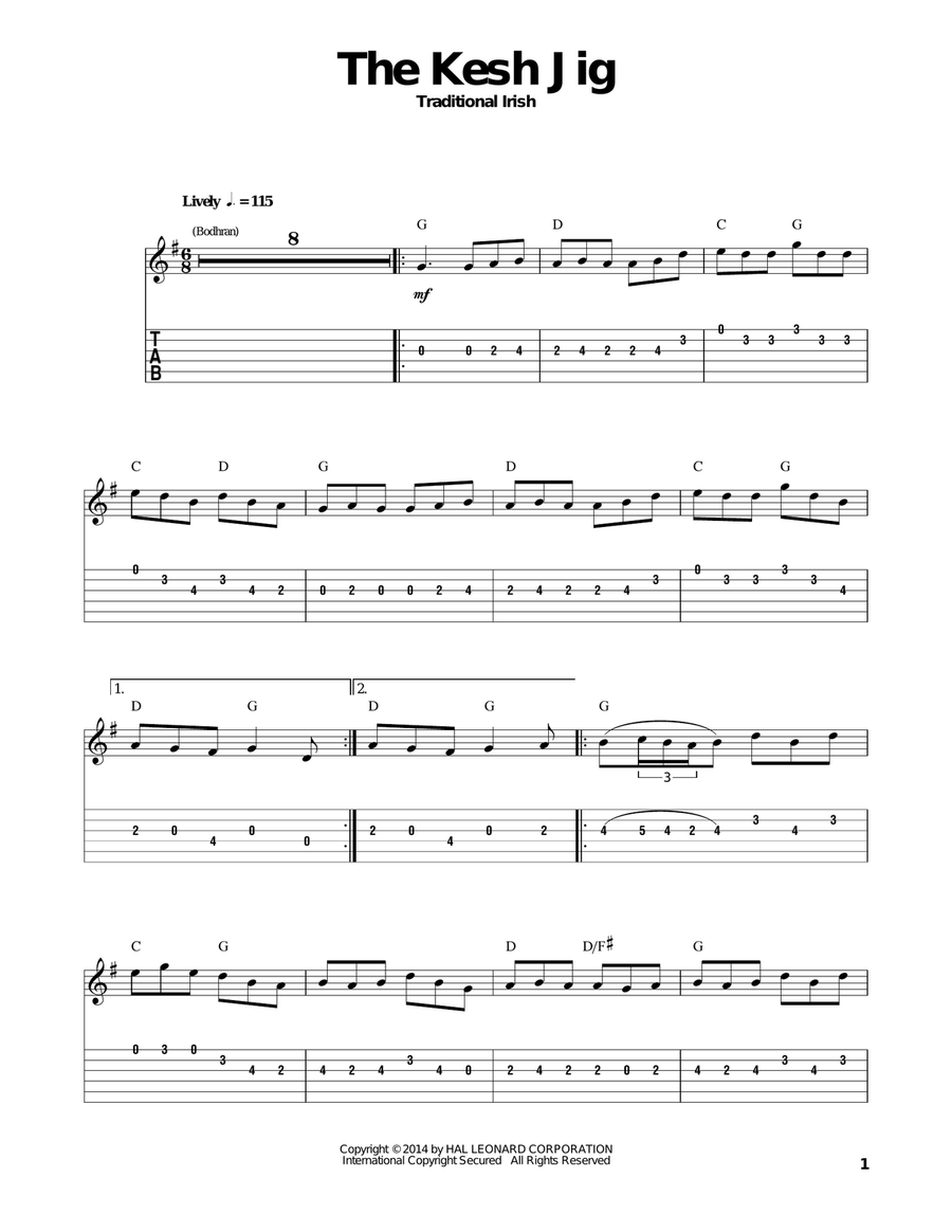 The Kesh Jig Guitar Tablature scores gallery preview page 1