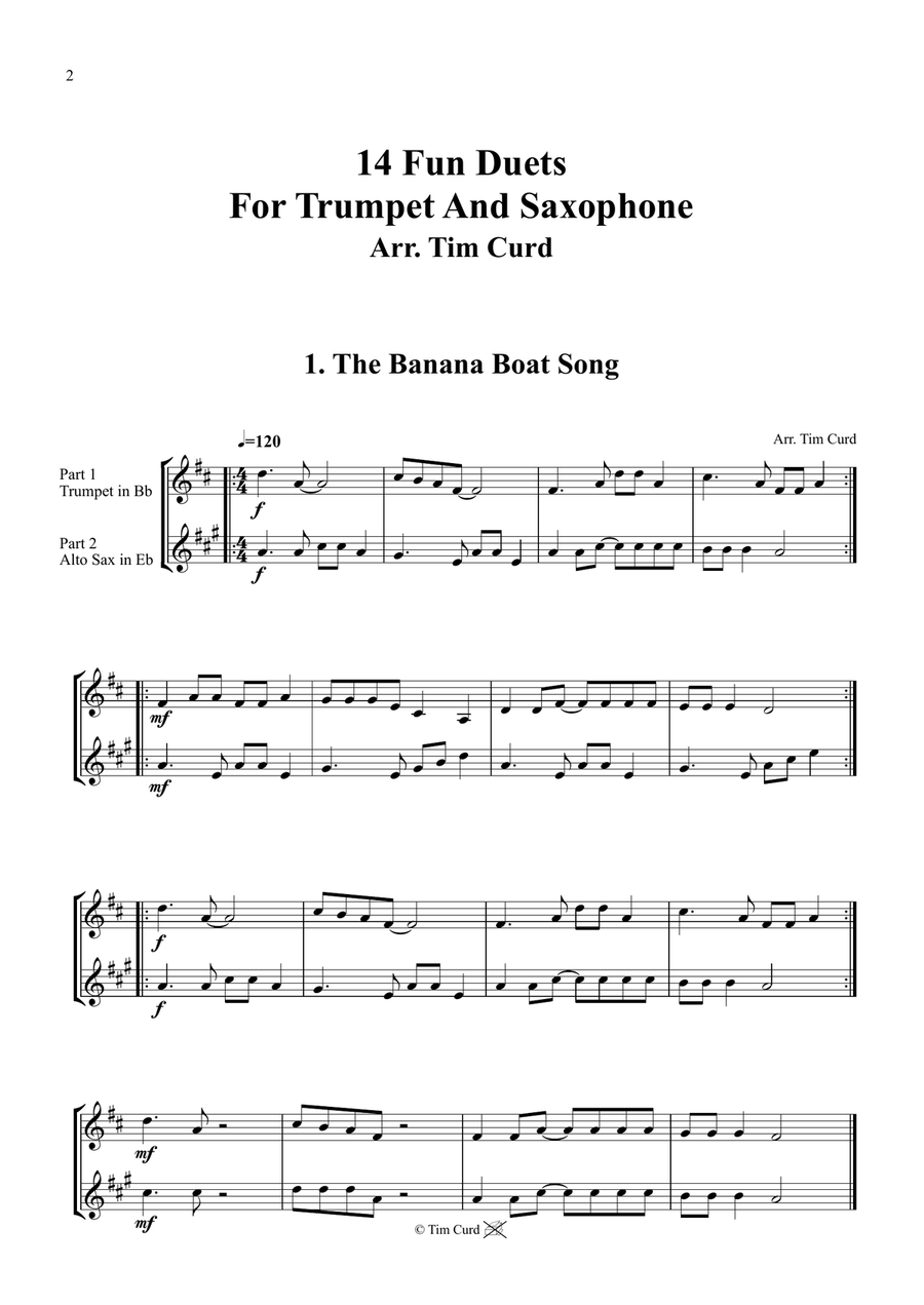 14 Fun Duets For Trumpet and Alto Saxophone Alto Saxophone scores gallery preview page 2