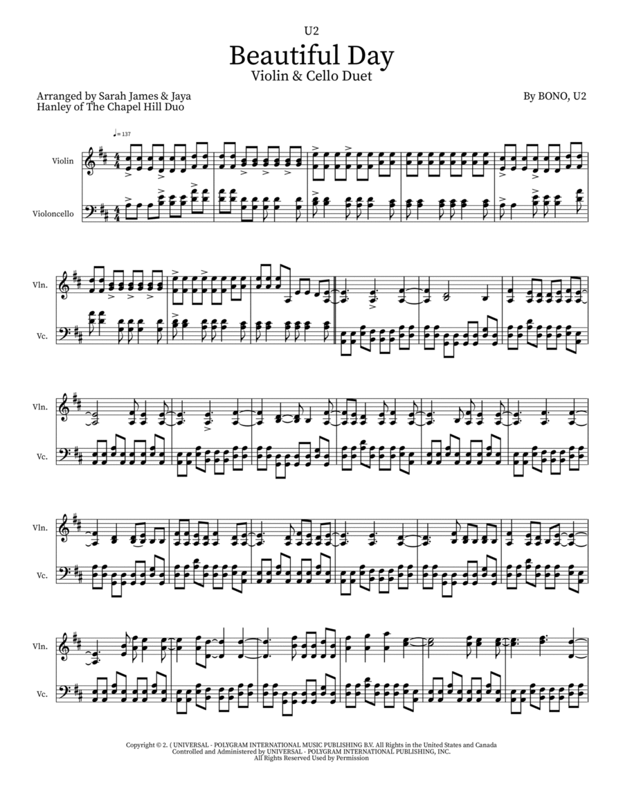Beautiful Day String Duet scores gallery preview page 1