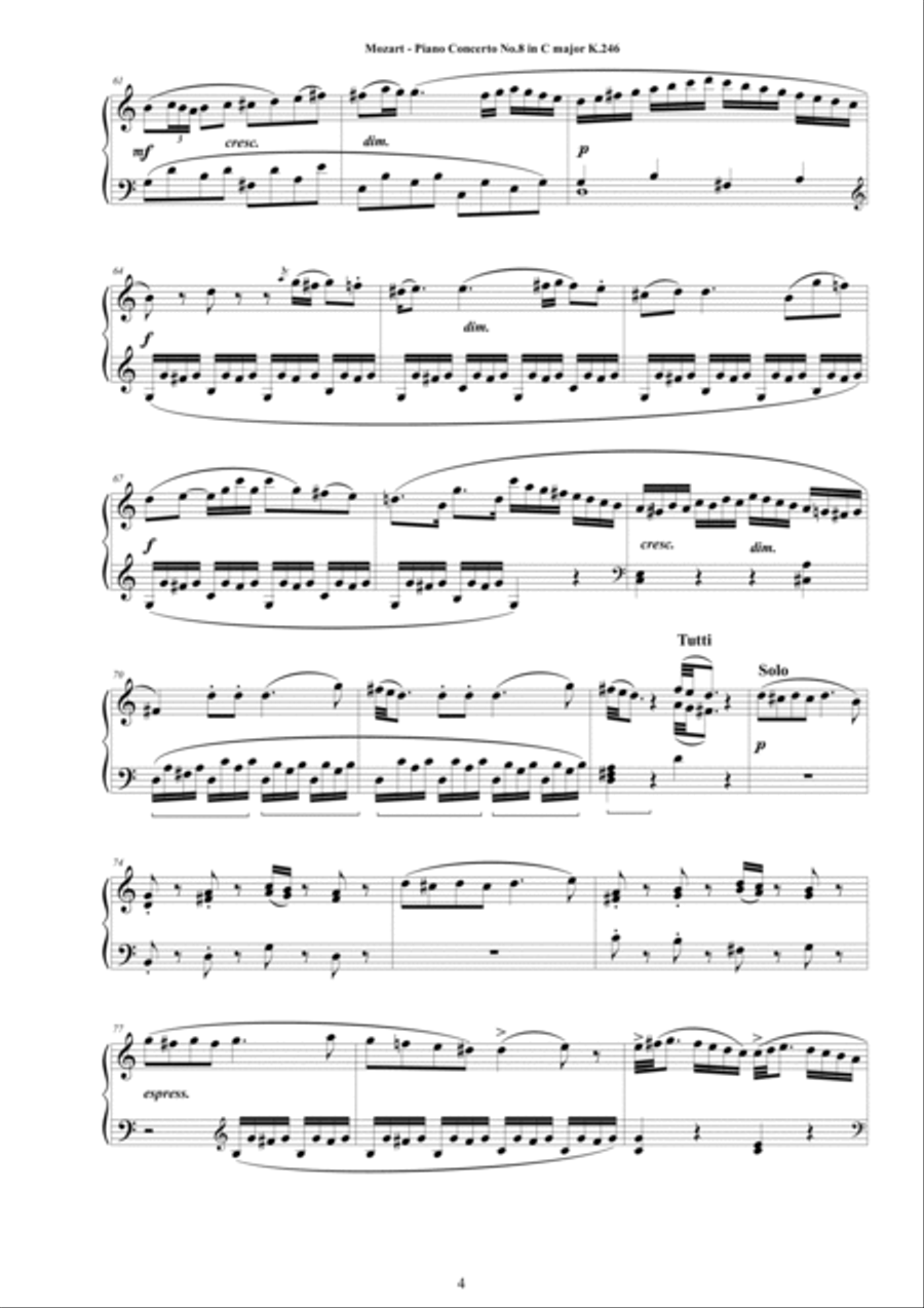 Mozart - Piano Concerto No.8 in C major - Lützow - K.246 - Piano Version Piano Solo scores gallery preview page 4