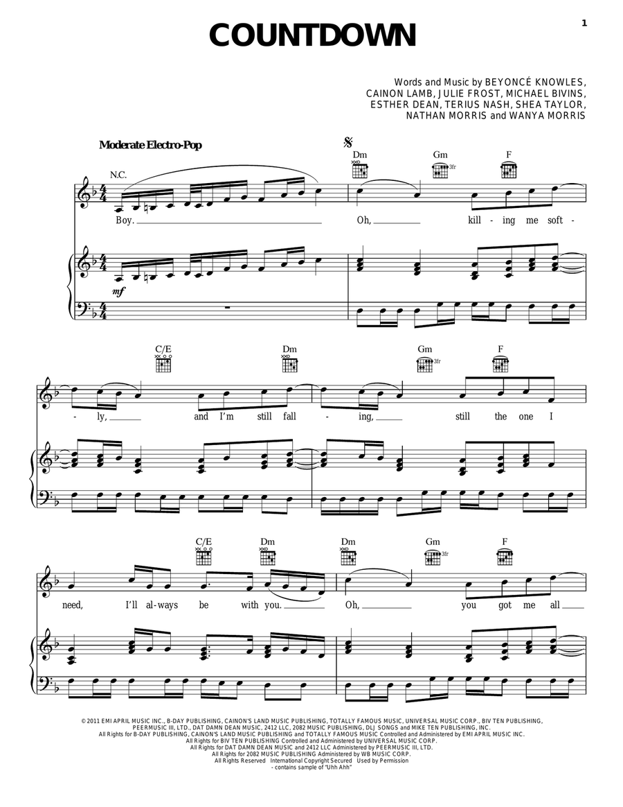 Countdown Piano, Vocal, Guitar scores gallery preview page 1