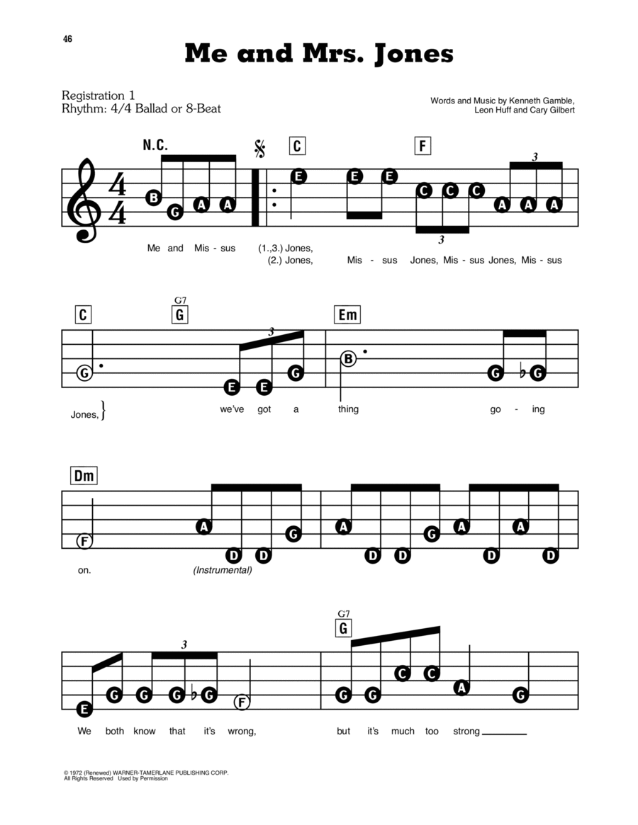 Me And Mrs. Jones Me And Mrs. Jones Electronic Keyboard scores gallery preview page 1