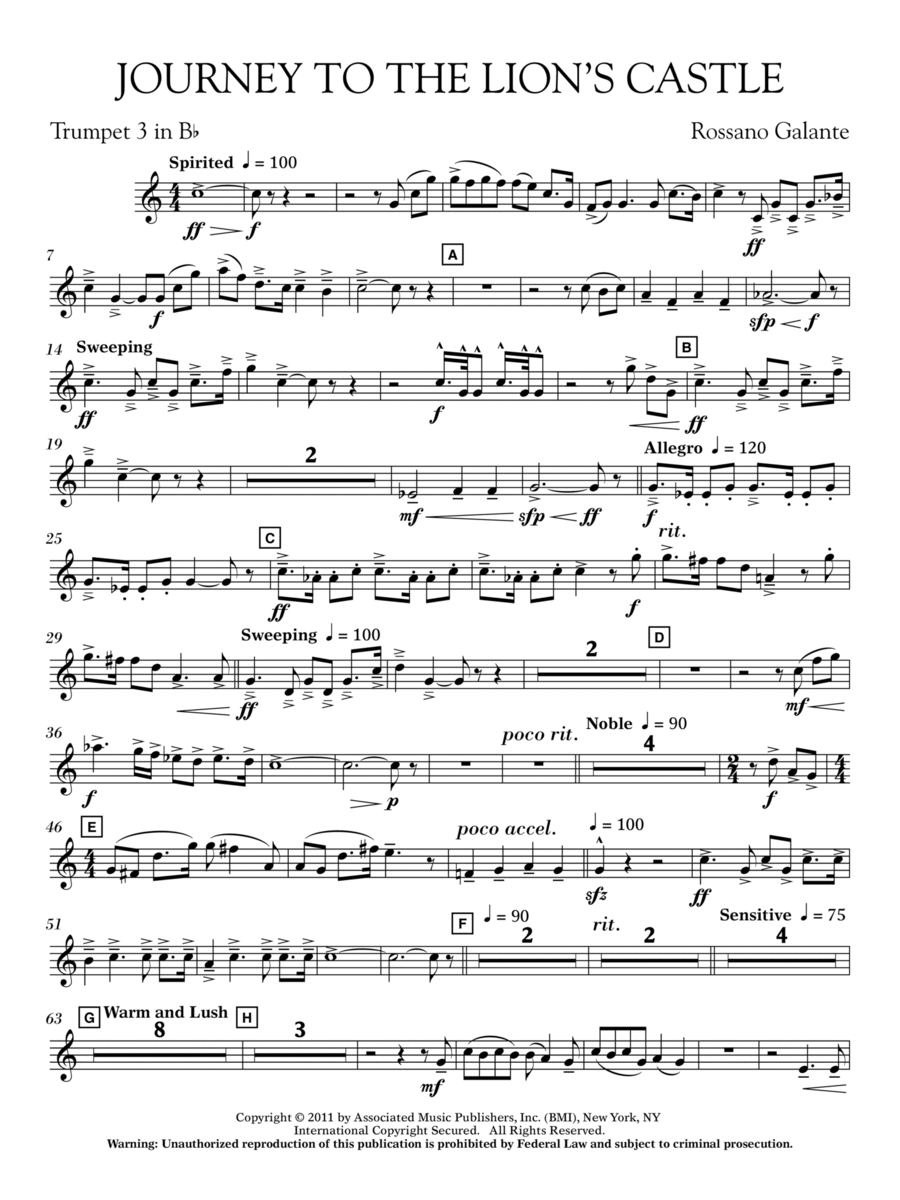 Journey to the Lion's Castle - Bb Trumpet 3 Concert Band scores gallery preview page 1
