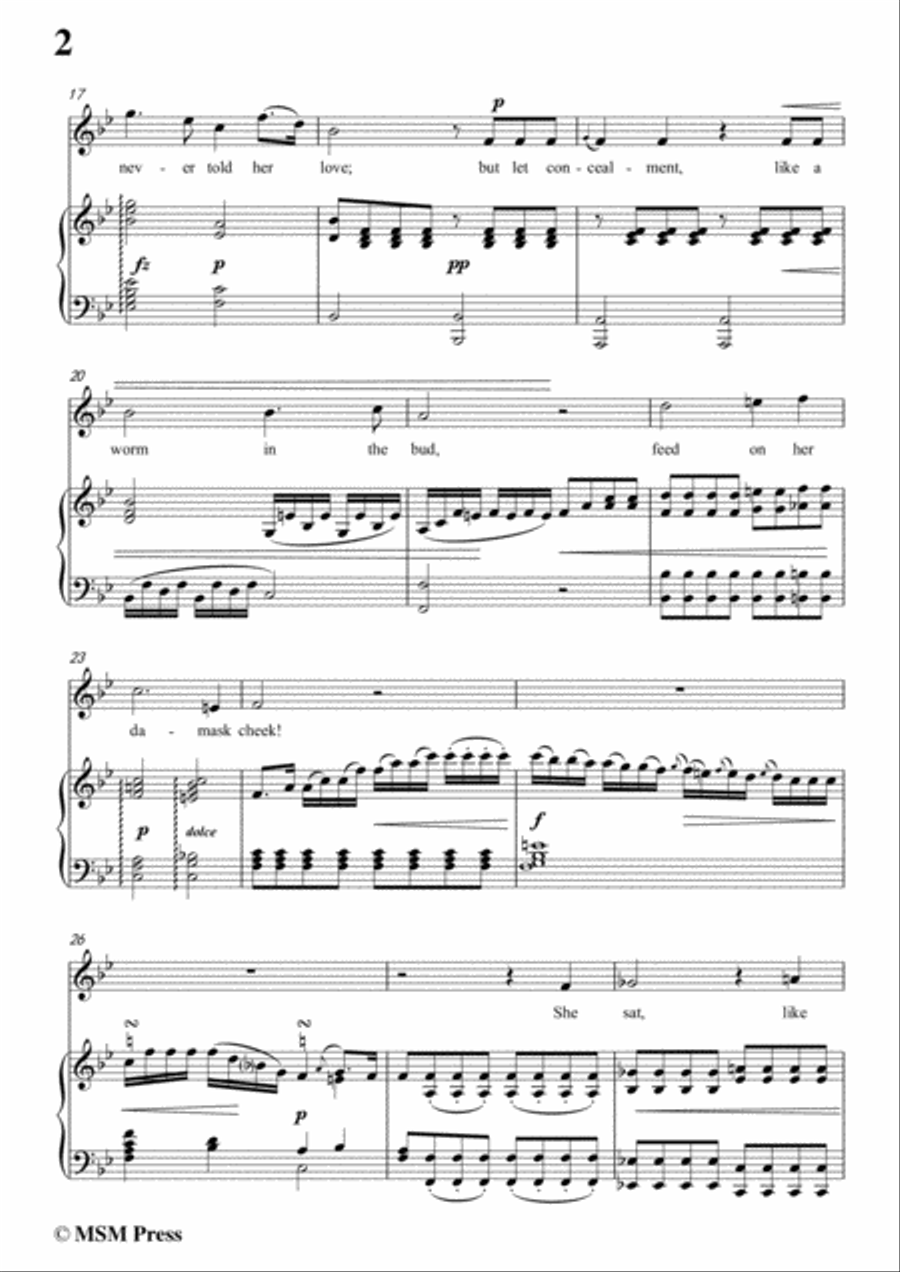 Haydn-She Never Told Her Love in B flat Major, for Voice and Piano Voice Solo scores gallery preview page 4
