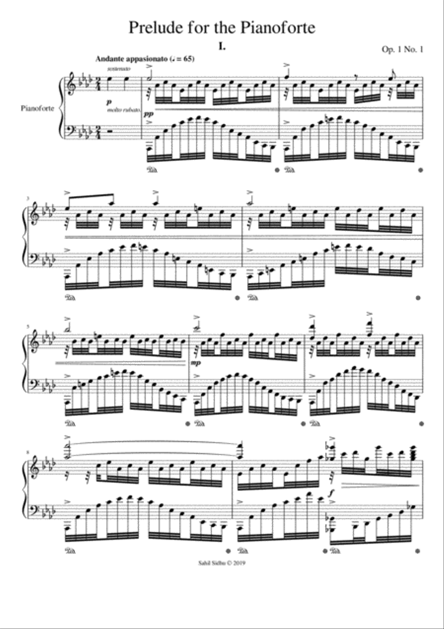 Op. 1 | Five Preludes for the Pianoforte - Sahil Sidhu Piano Solo scores gallery preview page 1