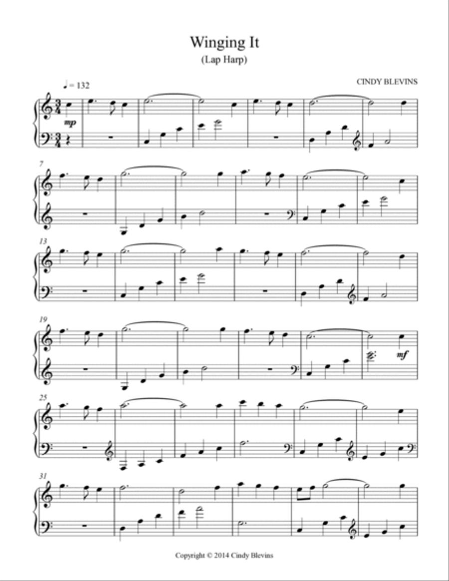 Winging It, original solo for Lap Harp Lap Harp scores gallery preview page 2