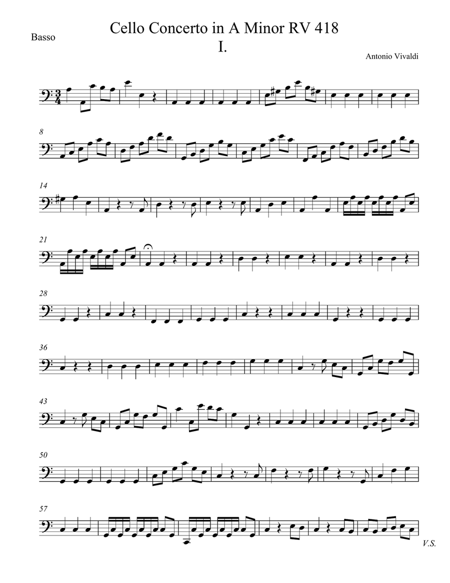 Cello Concerto in A Minor RV 418 Movement I String Orchestra scores gallery preview page 1