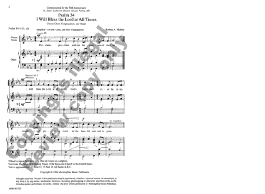 Psalm 34: I Will Bless the Lord Unison Choir scores gallery preview page 2