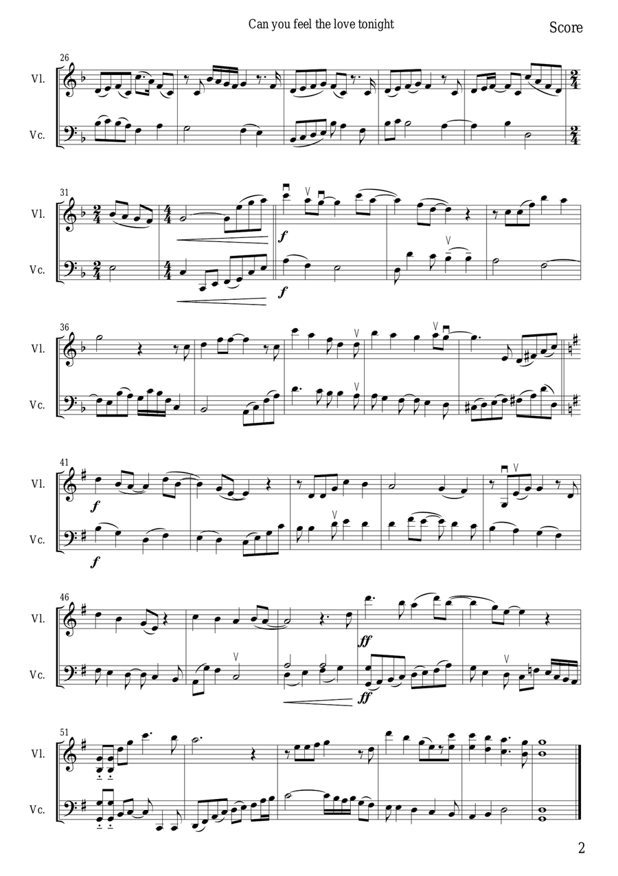 Can You Feel The Love Tonight String Duet scores gallery preview page 2