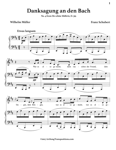 SCHUBERT: Danksagung an den Bach, D. 795 no. 4 (transposed to D major)