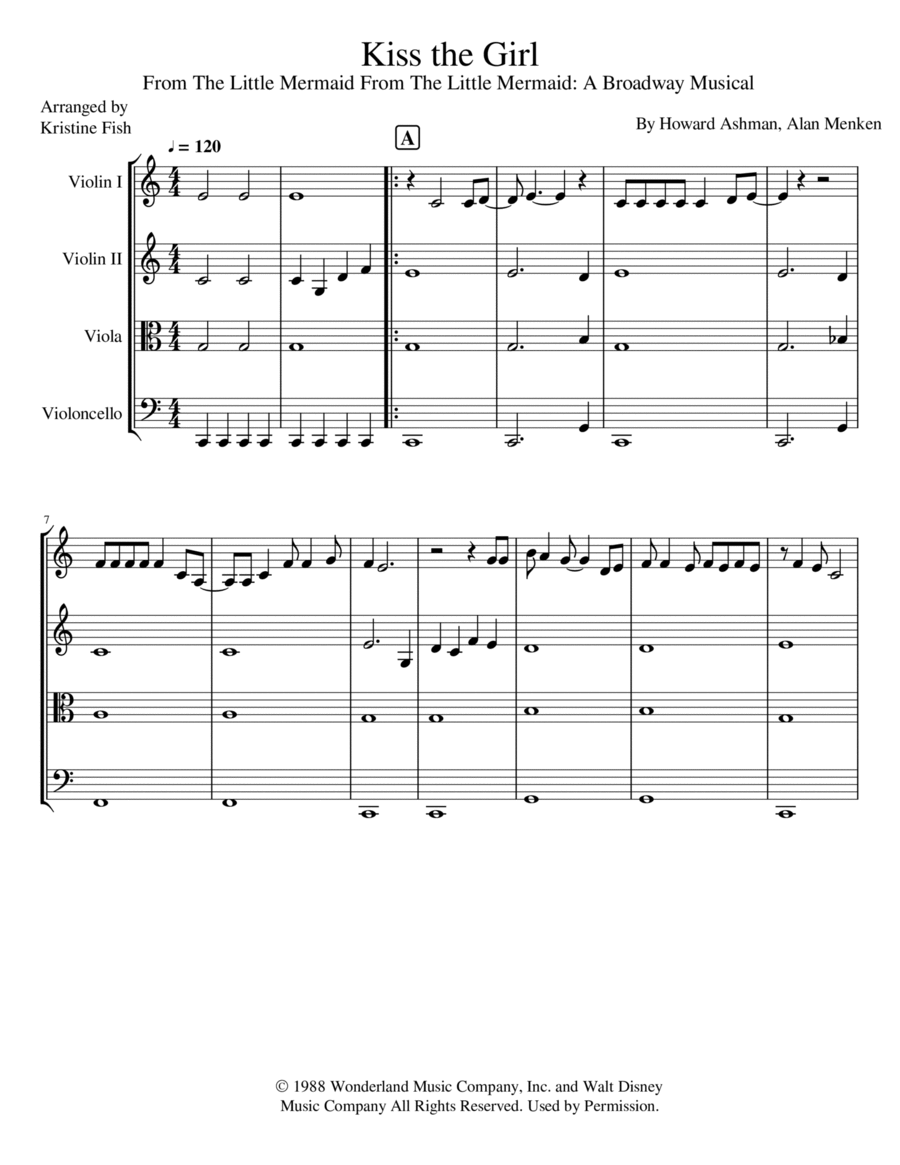 Kiss The Girl String Quartet scores gallery preview page 1