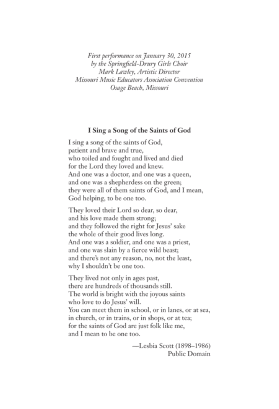 I Sing a Song of the Saints of God (Downloadable)