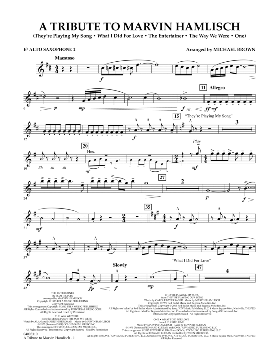 A Tribute To Marvin Hamlisch - Eb Alto Saxophone 2 Concert Band scores gallery preview page 1