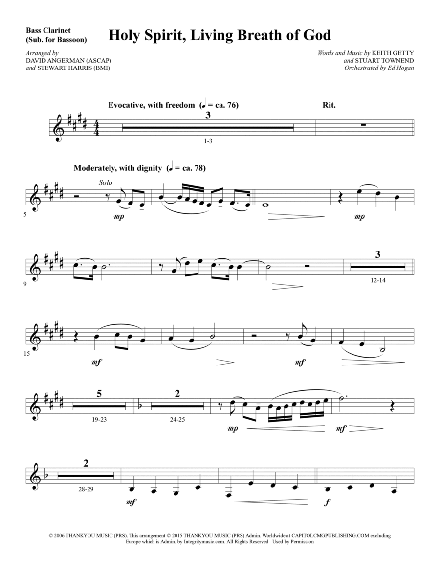 Holy Spirit, Living Breath of God - Bass Clarinet (sub. Bassoon) Choir scores gallery preview page 1