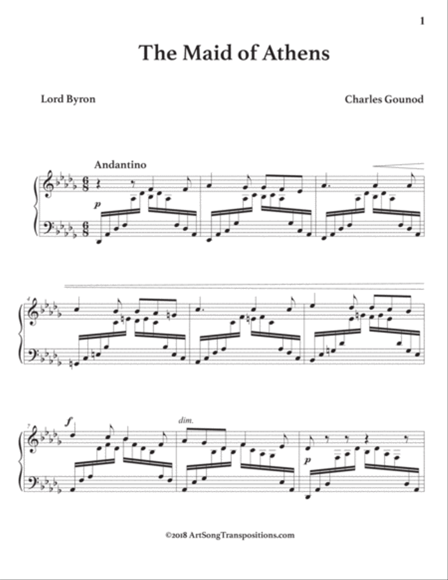 GOUNOD: The Maid of Athens (transposed to D-flat major) Voice scores gallery preview page 2