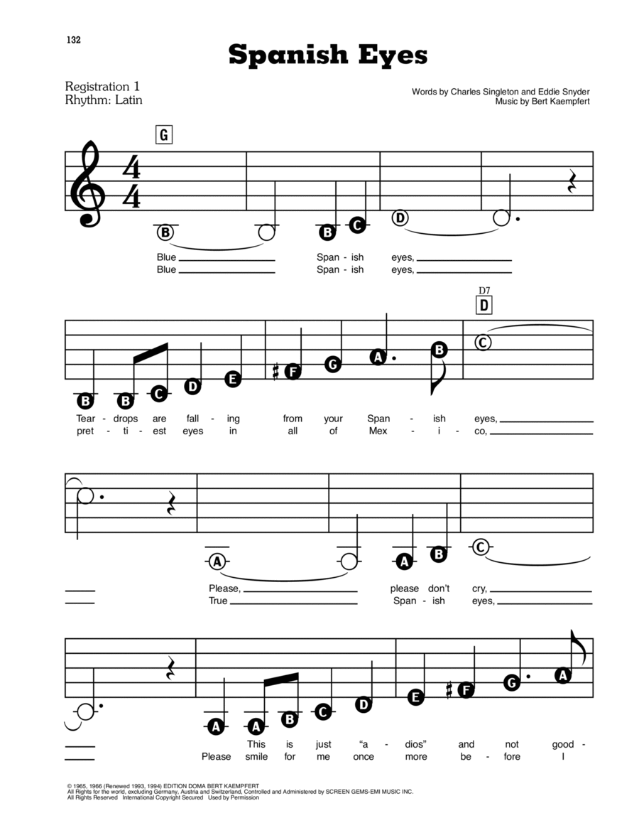 Spanish Eyes Electronic Keyboard scores gallery preview page 1