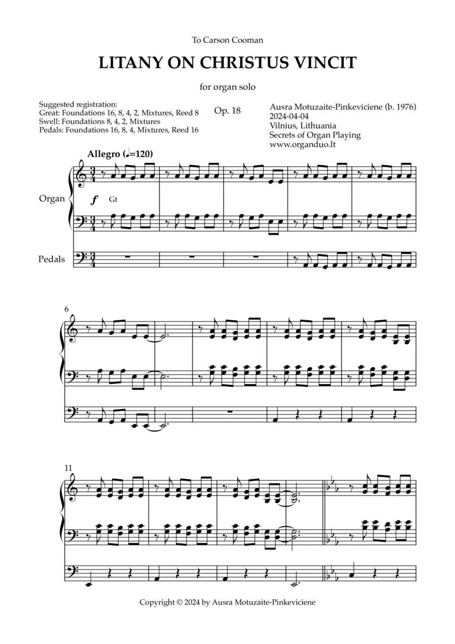 Litany on Christus vincit, Op. 18 (Organ Solo) by Ausra Motuzaite-Pinkeviciene Organ Solo scores gallery preview page 1