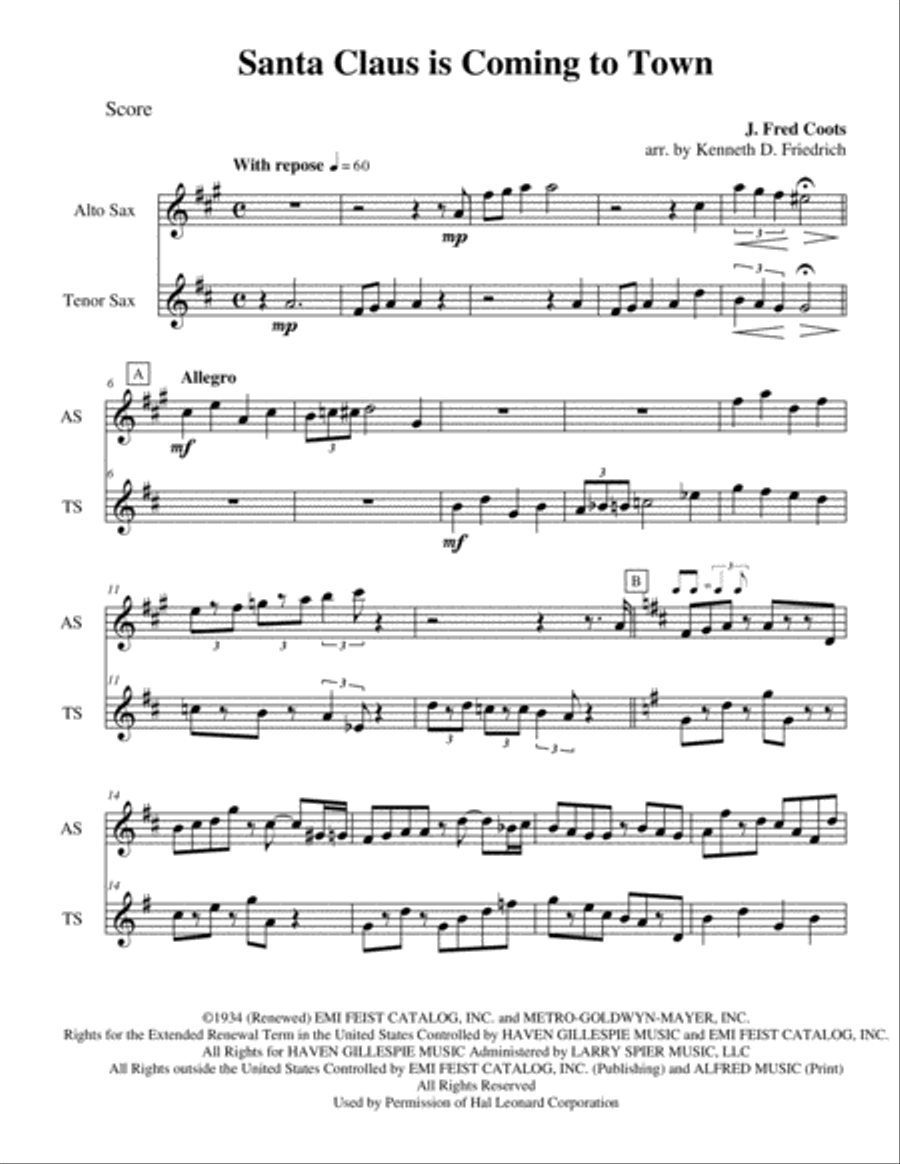 Santa Claus Is Comin' To Town Woodwind Duet scores gallery preview page 1
