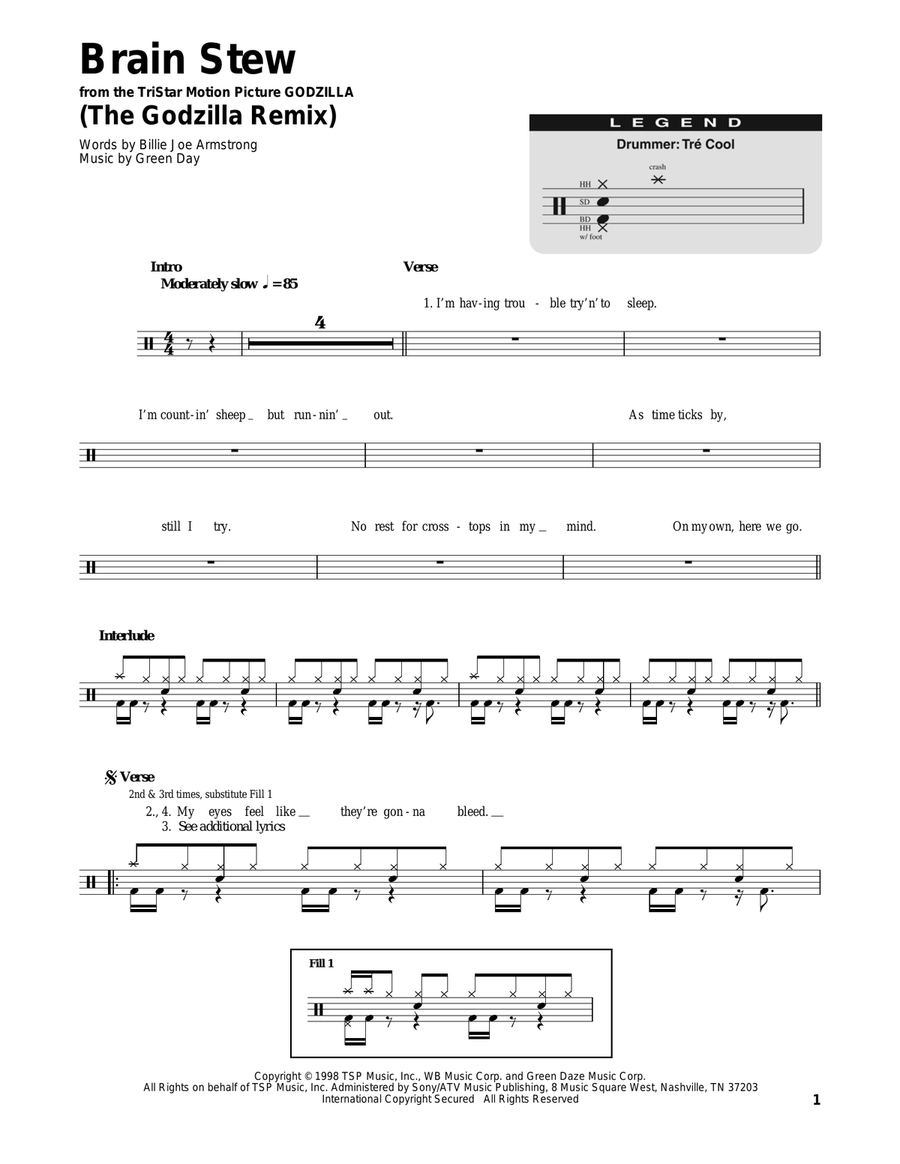 Brain Stew (The Godzilla Remix) Drum Set scores gallery preview page 1