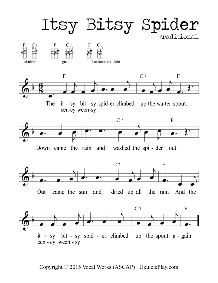 The Itsy Bitsy Spider Easy Piano scores gallery preview page 1