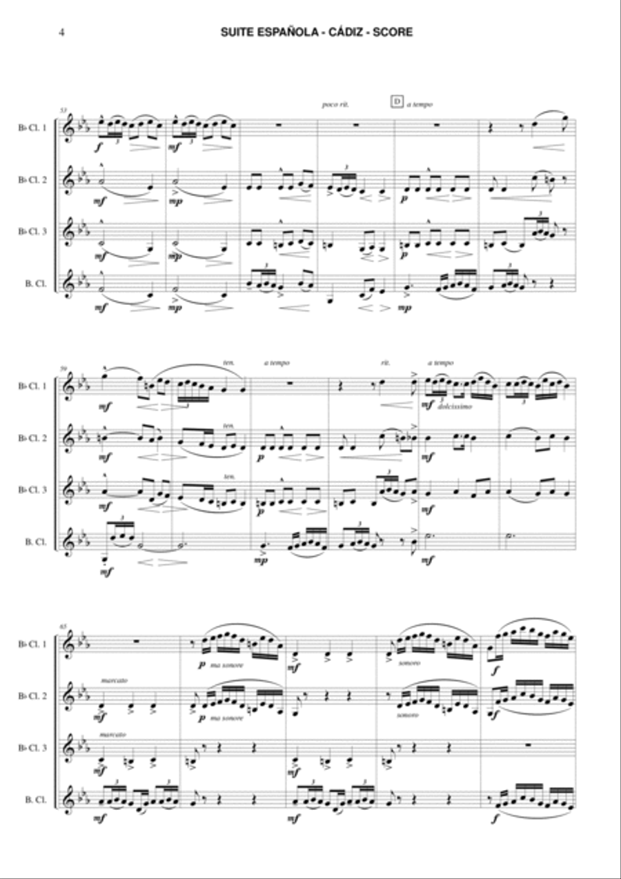 Cadiz from Suite Española Clarinet Quartet scores gallery preview page 4