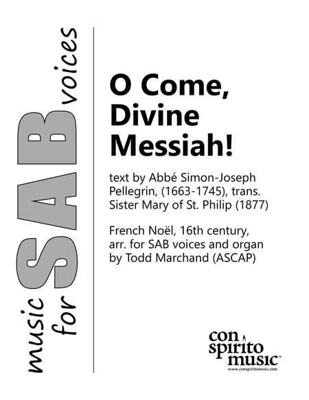 O Come, Divine Messiah! - SAB voices, organ