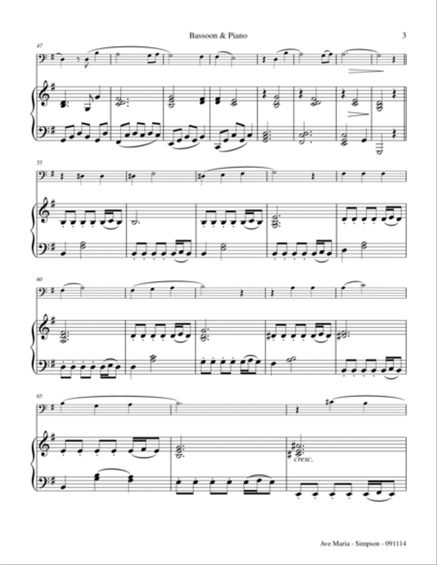 Ave Maria (for Bassoon & Piano) Woodwind Duet scores gallery preview page 3