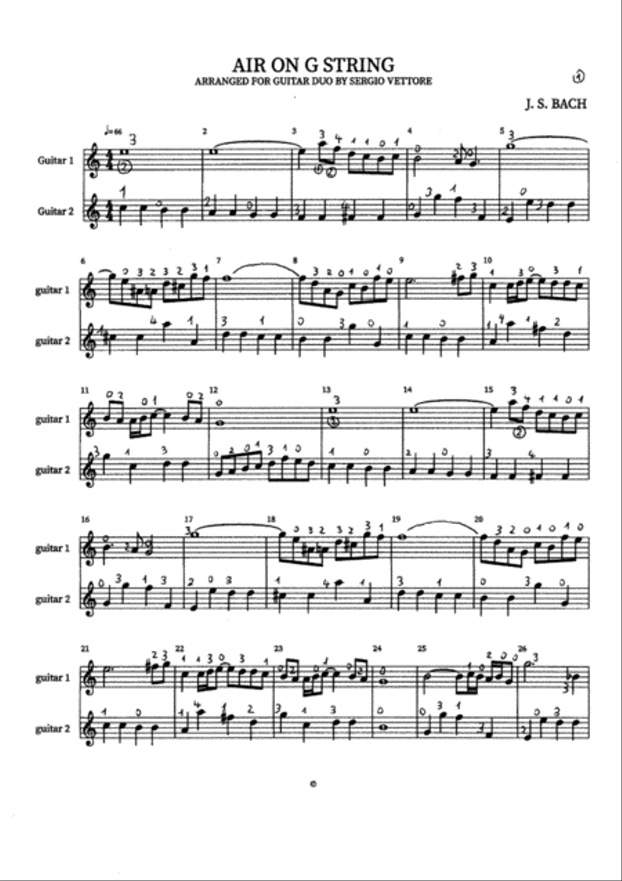 AIR ON G STRING by J.S. Bach-arranged for guitar duo by Sergio Vettore Acoustic Guitar scores gallery preview page 3