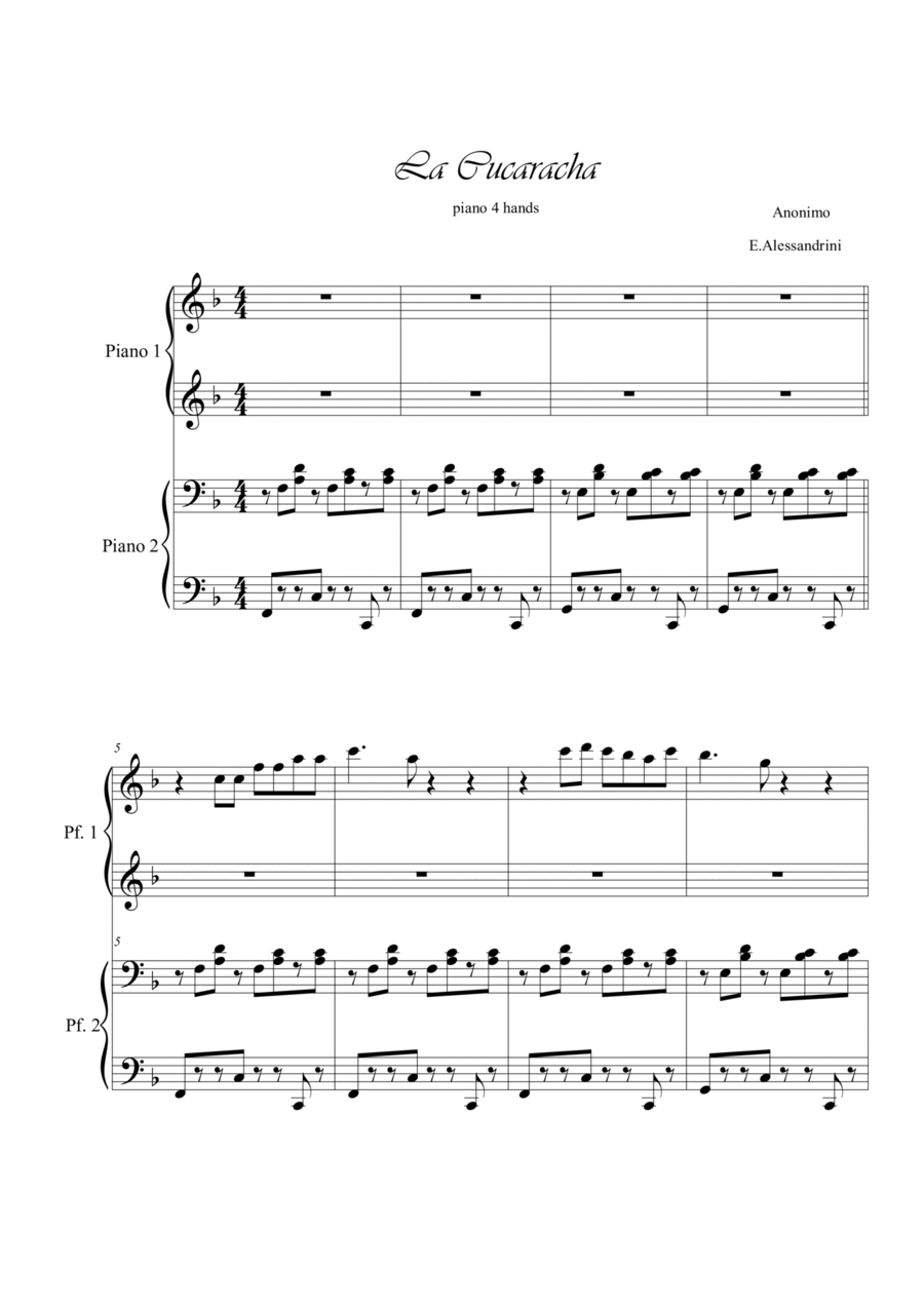 La Cucaracha. Piano 4 hands Piano Method scores gallery preview page 1