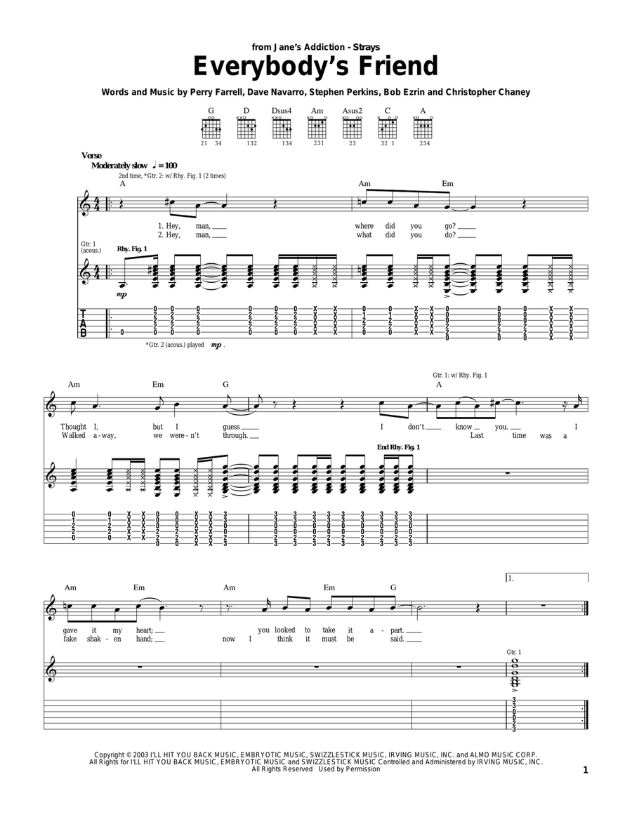 Everybody's Friend Guitar Tablature scores gallery preview page 1