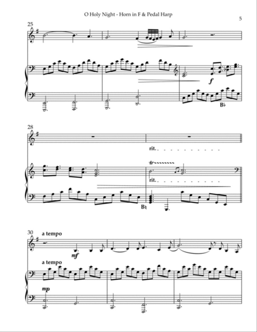 O Holy Night, Duet for Horn in F & Pedal Harp