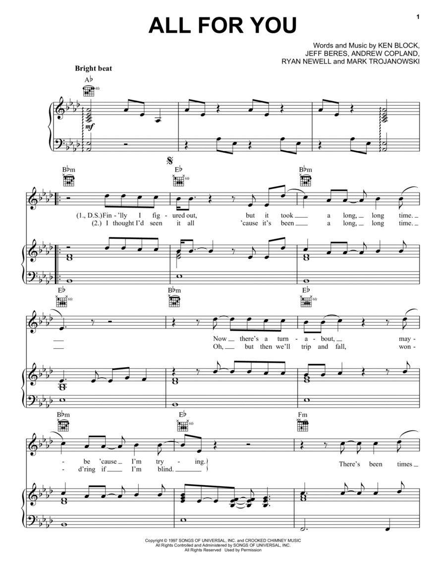 All For You All For You Piano, Vocal, Guitar scores gallery preview page 1