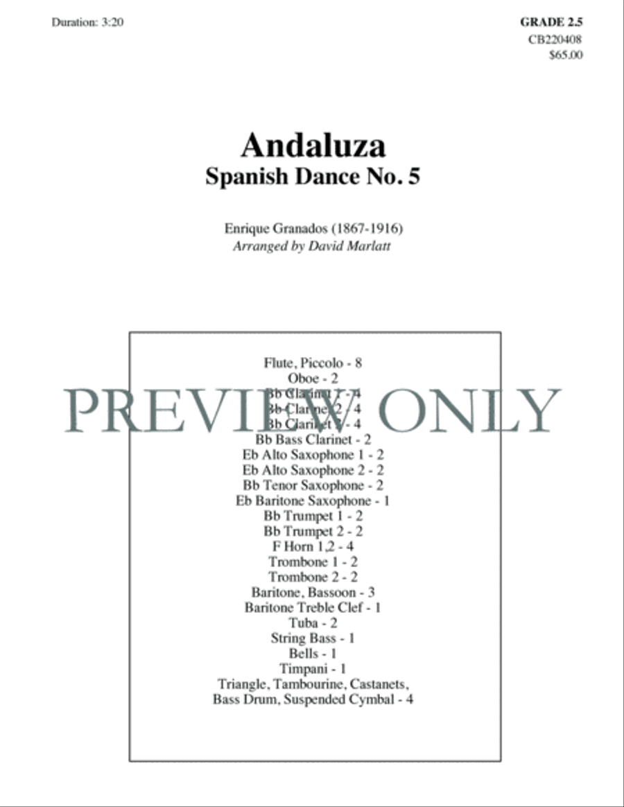 Andaluza -- Spanish Dance No. 5 Concert Band scores gallery preview page 2