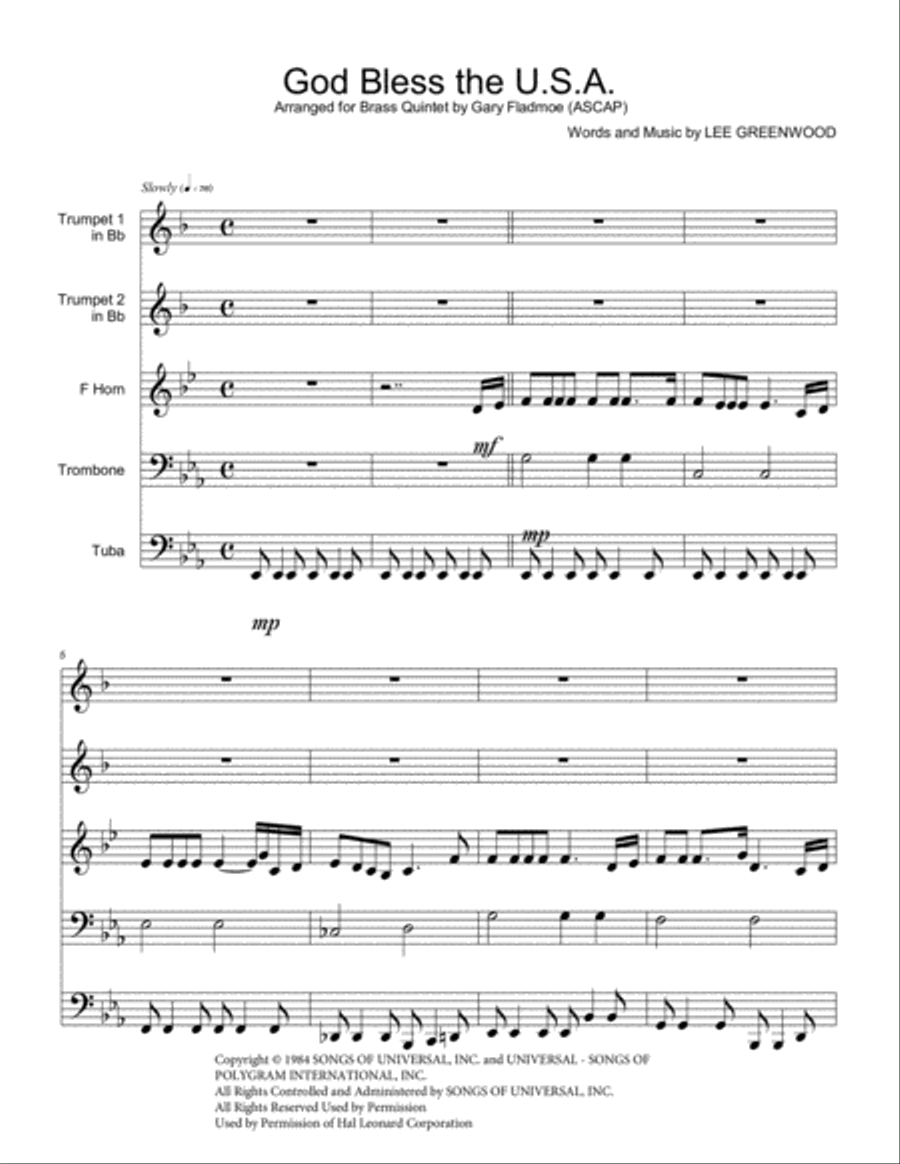 God Bless The U.S.A. Brass Ensemble scores gallery preview page 2